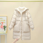 Women's Long Insulated Puffer Parka with Detachable Hood and Large Pockets