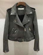 Women's Faux Suede Biker Jacket with Asymmetrical Zipper