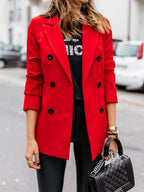 Women's Elegant Tailored Blazer with Double-Breasted Button Closure