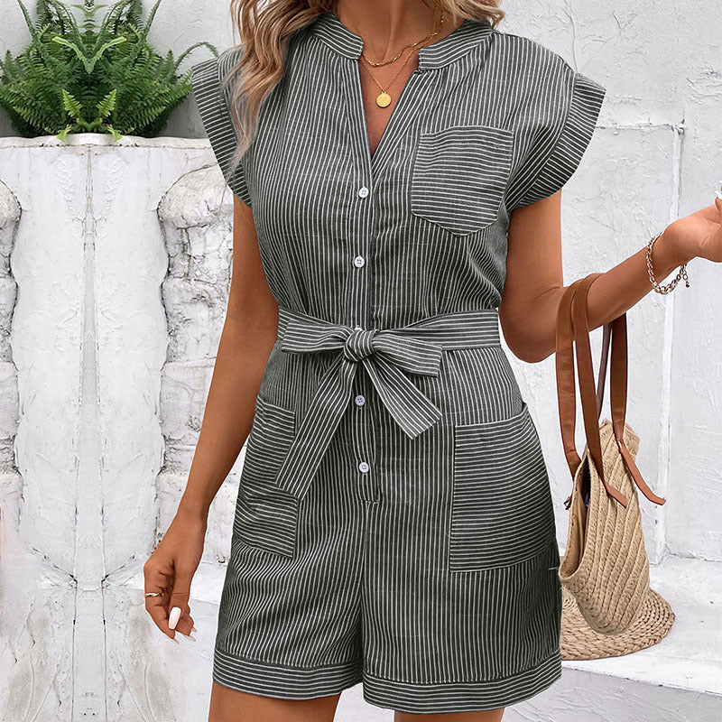 Women's Short Jumpsuit with Fashionable Stripes