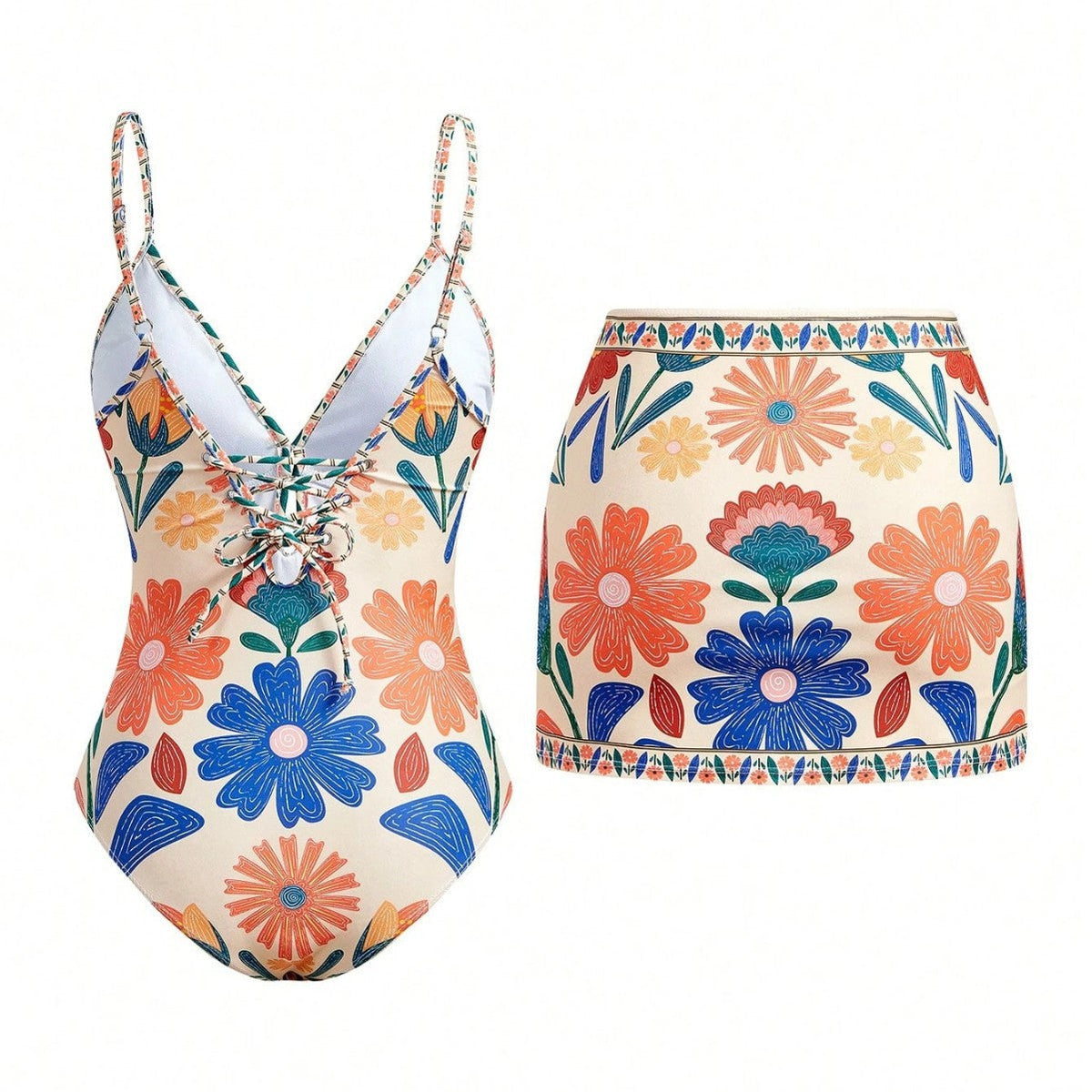 Women's Swimsuit with Floral Design and Removable Skirt