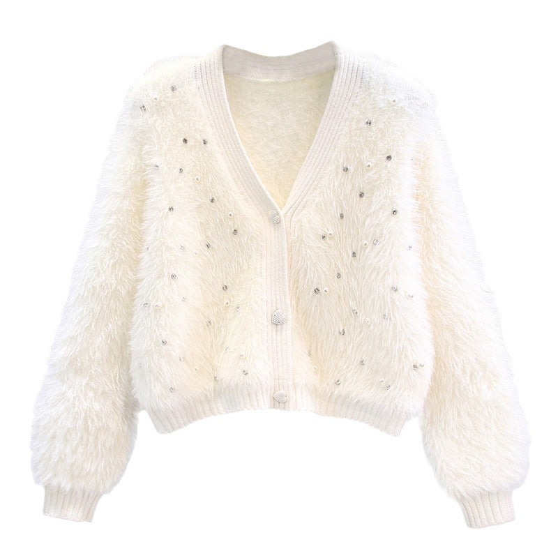 Women's Fluffy Cropped Cardigan with Subtle Button Details