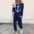 Women's Casual Jumpsuit with Maritime Anchor Print and Pockets
