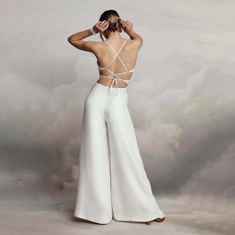 Women's V-Neck Jumpsuit with Flowing Legs