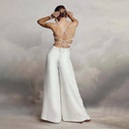 Women's V-Neck Jumpsuit with Flowing Legs