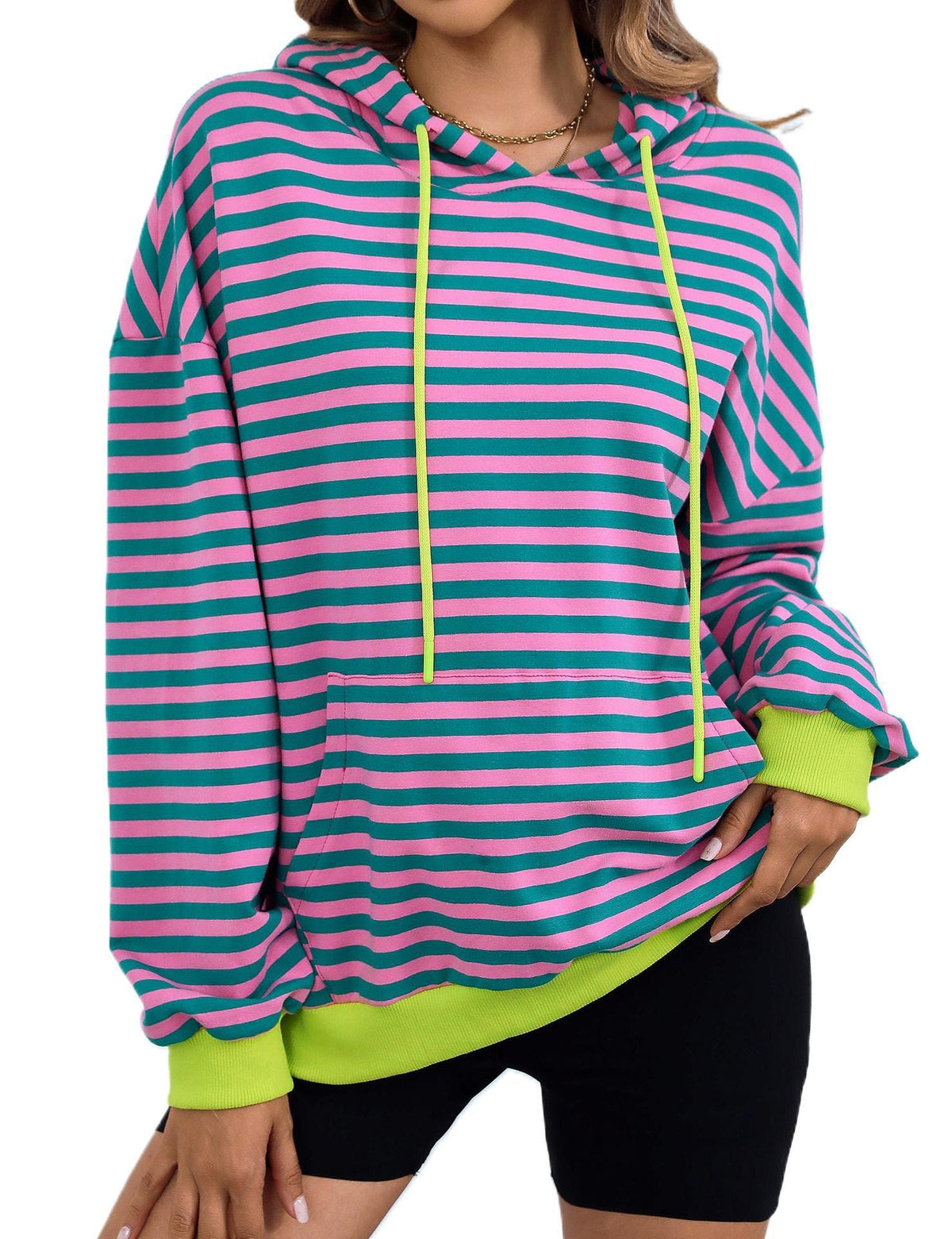 Women's Striped Hoodie with Kangaroo Pocket