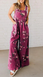Women's Casual Denim Jumpsuit with Floral Print and Wide Legs