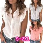 Women's Blouse with Ruffle Details and Button Placket