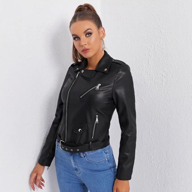 Women's Biker Jacket with Asymmetrical Zipper