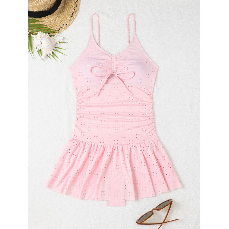 Women's Swim Dress with Ruffle and Adjustable Lacing