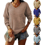 Women's Chunky Knit Sweater with Deep V-Neck and Relaxed Fit