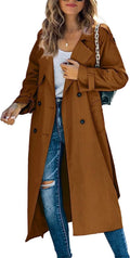 Women's Fashionable Trench Coat with Double-Breasted Button Placket and Casual Cut