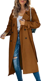 Women's Fashionable Trench Coat with Double-Breasted Button Placket and Casual Cut