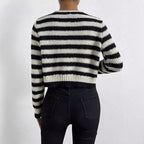 Women's Striped Cardigan with Decorative Buttons