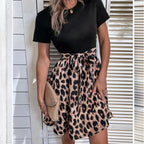 Women's Cocktail Dress with Wrap Waist and Fashionable Leopard Print