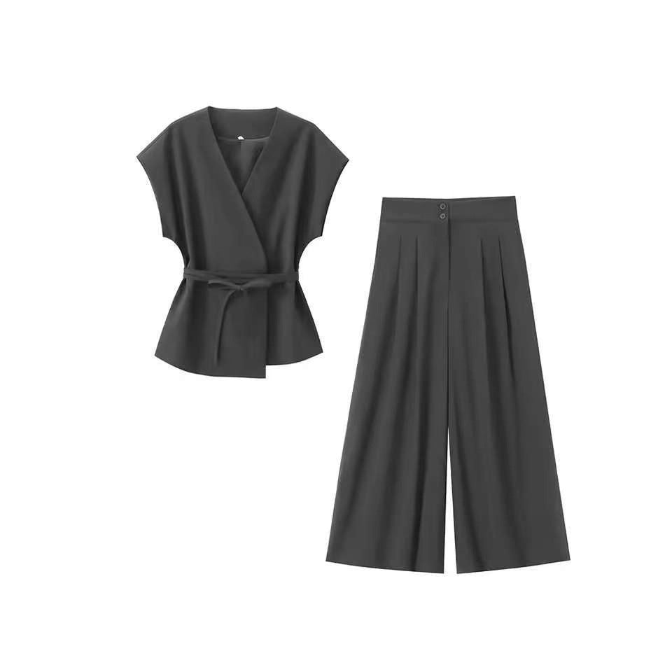Elegant Wrap Top and Wide-Leg Palazzo Pants Set