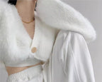 Women's Cropped Cardigan with Voluminous Sleeves and Button Detail