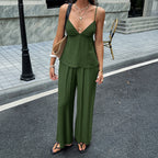 Women's Airy Two-Piece Set with Thin Straps and Wide-Leg Pants
