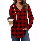 Casual Plaid Blouse with Hood