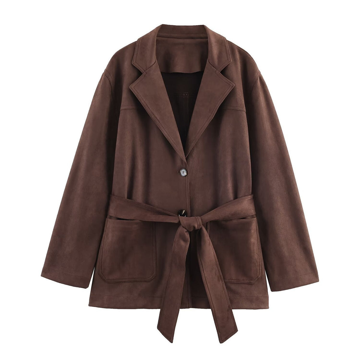 Elegant Women's Suede Blazer with Waist Belt