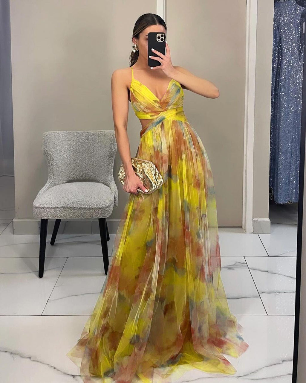 Women's Evening Dress with Flowy Chiffon and Wrap Look