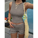 Women's Striped Cropped Top and Shorts Set