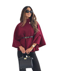 Women's Cape Jacket with Stylish Belt and Elegant Texture