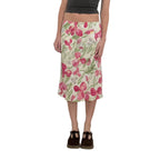 High-Waisted Flared Midi Skirt with Floral Watercolor Print