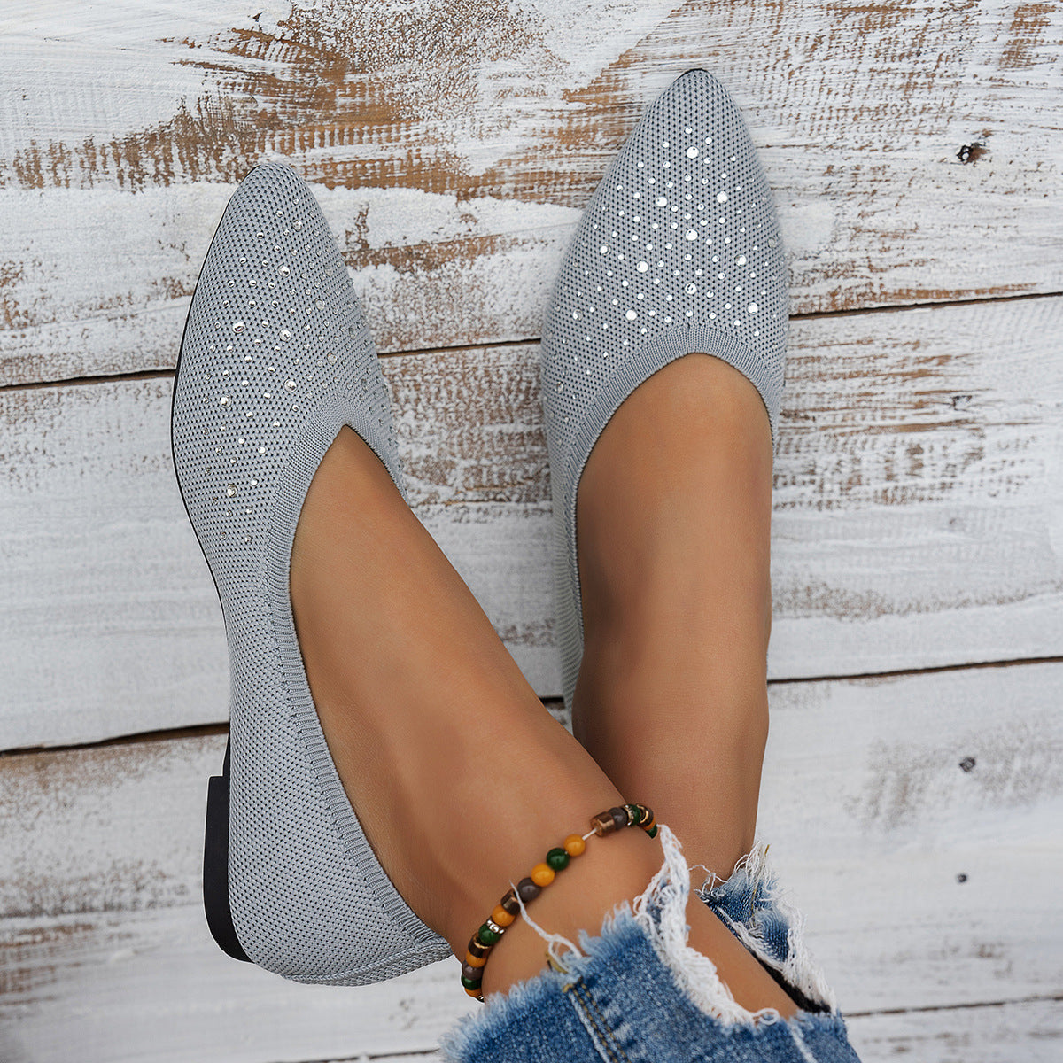 Women's Ballet Flats with Subtle Rhinestone Accents
