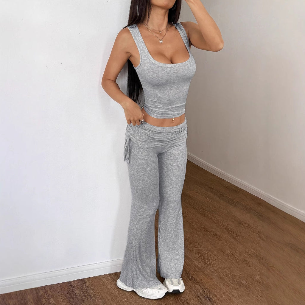Women's Casual Sportswear with Shaping Top and Wide Pants