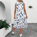 Women's Sleeveless Floral Maxi Dress with Pockets