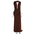 Floor-Length Wrap Dress with Draping