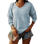 Women's Chunky Knit Sweater with Deep V-Neck and Relaxed Fit