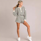 Women's Casual Striped Top and Shorts Sport-Look Set