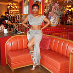 Women's Elegant Two-Piece Set with Asymmetric Top and Ruched Skirt