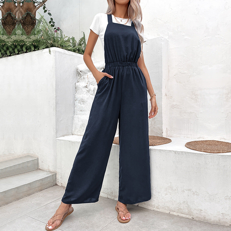 Women's Casual Wide-Leg Jumpsuit with Elastic Waist