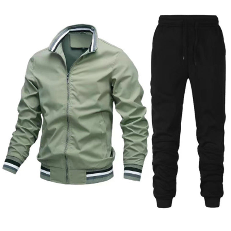 Men's sporty leisure training suit set with bomber jacket and elastic jogging pants