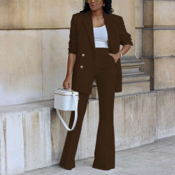 Women's Elegant Blazer Set with Wide Leg and Waist Belt