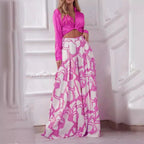 Women's Elegant Long-Sleeve Wrap Top and Maxi Skirt