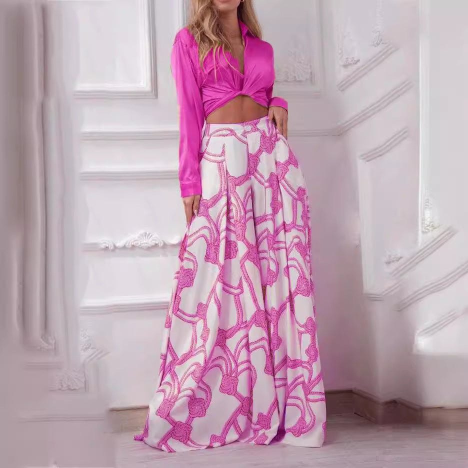 Women's Elegant Long-Sleeve Wrap Top and Maxi Skirt