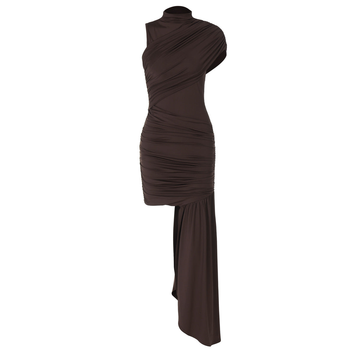Women's Elegant Asymmetric Mini Dress with Draping and Side Slit
