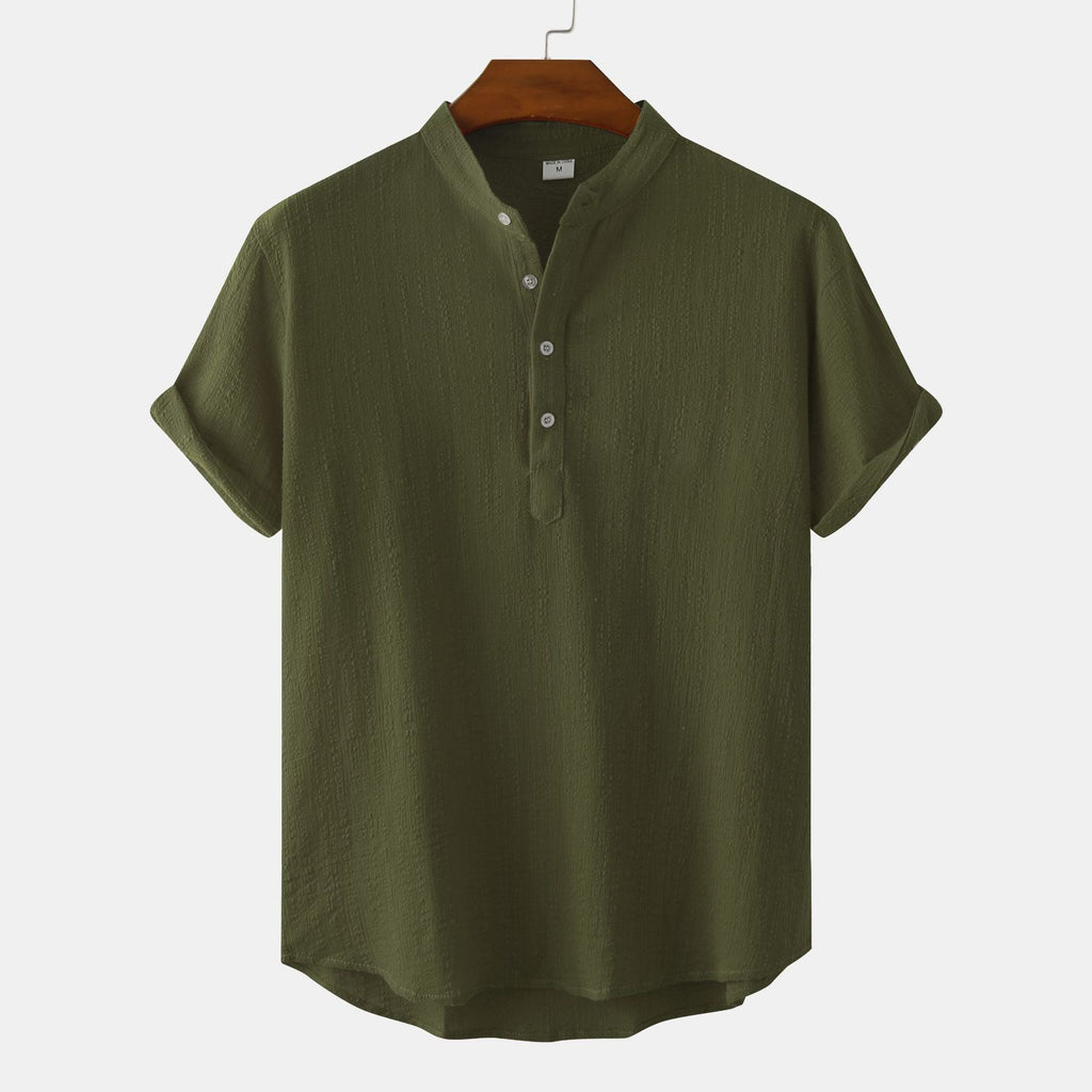 Women's Short-Sleeve Shirt with Button Placket and Textured Pattern