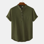 Women's Short-Sleeve Shirt with Button Placket and Textured Pattern