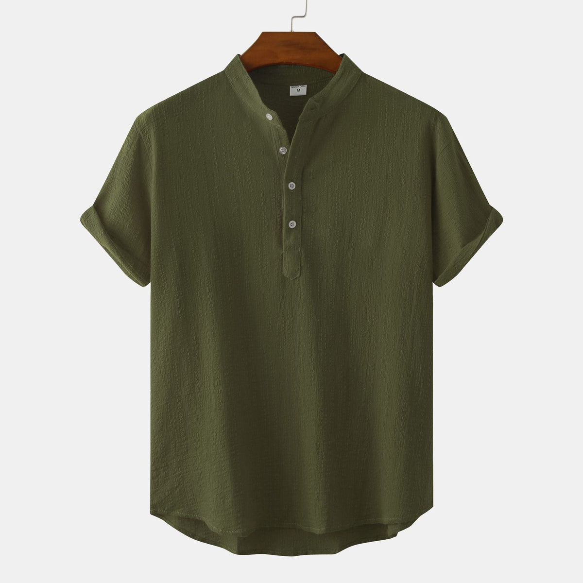 Women's Short-Sleeve Shirt with Button Placket and Textured Pattern