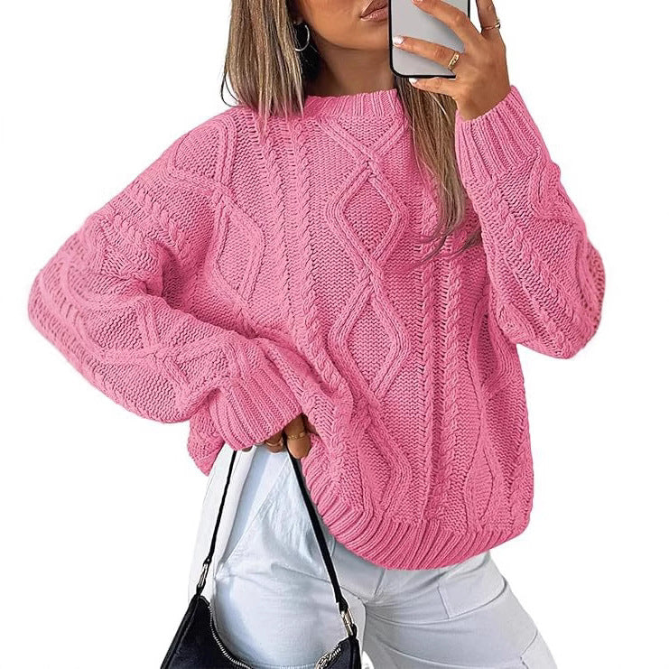 Women's Chunky Knit Sweater with Cable Knit Pattern