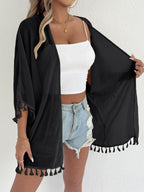 Women's Elegant Beach Poncho with Tassels