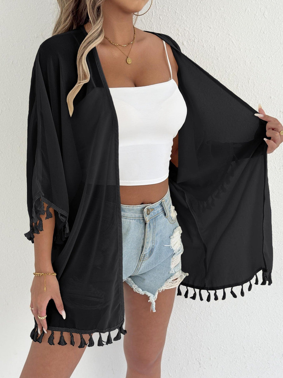 Women's Elegant Beach Poncho with Tassels
