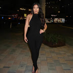 Women's Form-Fitting High-Neck Ribbed Jumpsuit