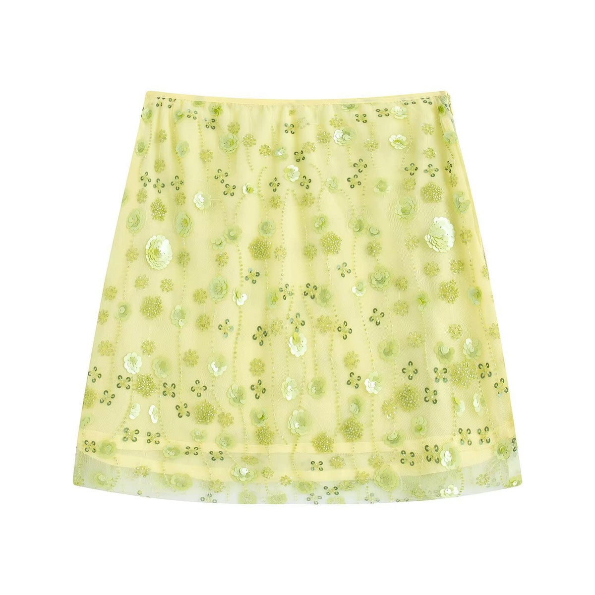 Women's Mini Skirt with Sparkling Sequins and Floral Design