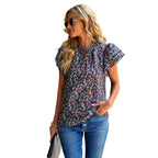 Women's Blouse with Floral Design and Ruffle Details